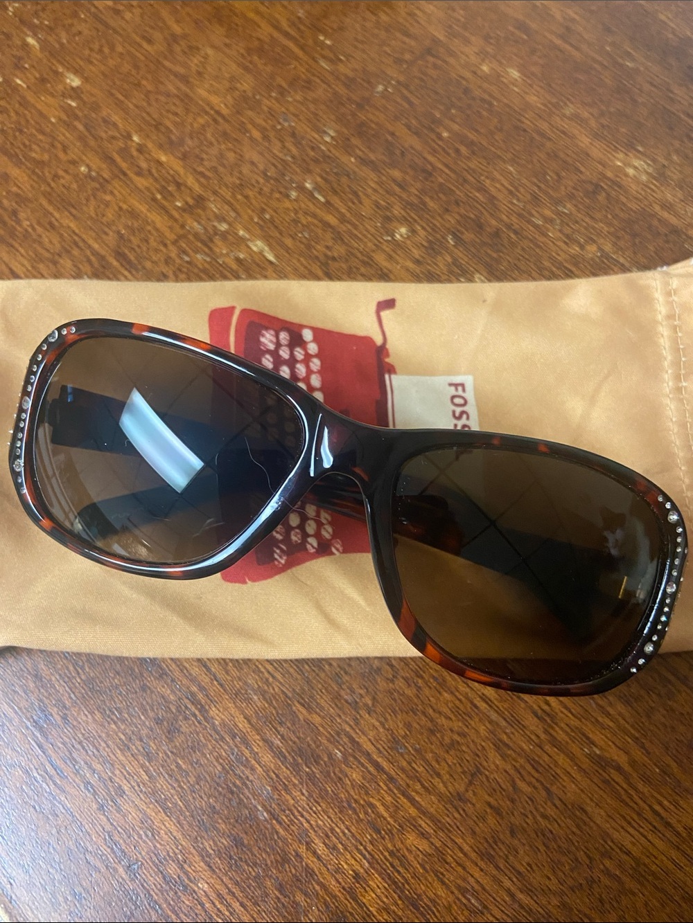 Fossil Brown Tortoiseshell Sunglasses with Crystal Trim
